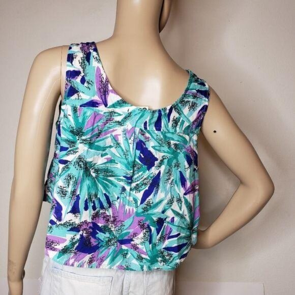 Vintage cotton retro Print Button-Up Cropped Sleeveless tank top medium 80s 90s - Picture 6 of 8